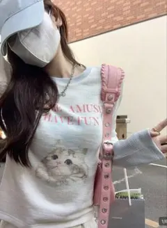 新品未使用 猫プリント長袖カットソー Lサイズ