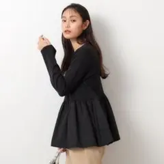 OPAQUE.CLIP【L】ペプラムドッキングニット　黒　お出かけ　可愛い　上品