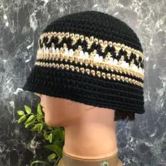 クラッシャーハット　 ブラック　ベージュ 黒　バケットハット　クロシェハット