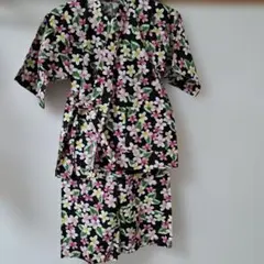 키즈 진페이 블랙 플라워 패턴 핸드메이드 130-140cm