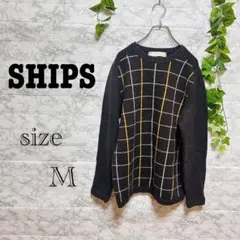 【k42】【SHIPS】 チェック柄　長袖ニットセーター　【M】　ダークブラウンのサムネイル