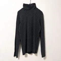 ◉UNIQLO　レーヨンプリントブラウス　ハイネック　長袖　黒×ドット　L