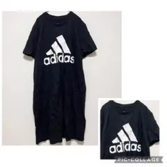 希少XL アディダス ビッグロゴ Tシャツワンピース 黒 ブラック Y2K
