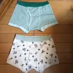コットン ボクサーパンツ 2枚セット 緑色ストライプと柄 160 ユニクロ