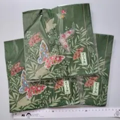 蝶と植物のデザイン ハンカチ 3枚セット　オリーブ染　大判