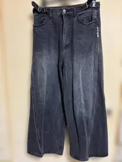 GRANCY ジップデザイン バギーデニム パンツ ブラック L