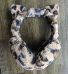 新品 耳掛け ヒョウ柄 猫耳 イヤーマフ