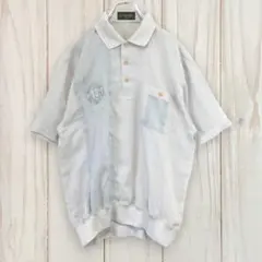 半袖ポロシャツ 刺繍ロゴ ワンポイント 切り替え ライトグレー L 古着