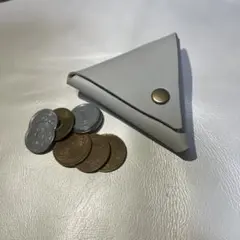 ハンドメイド グレー レザー 三角形 コインケース
