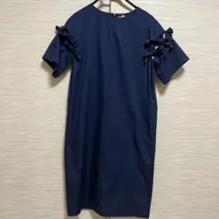 【美品】セタイチロウ 肩リボンワンピース ネイビー M 上品のサムネイル