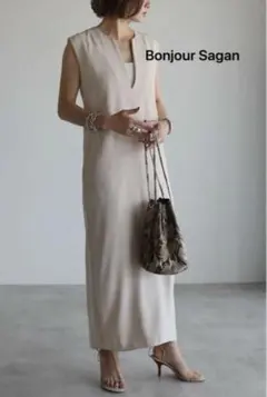 BONJOUR SAGAN ディープVネックワンピース　アイボリー S