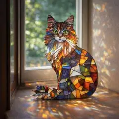 サンキャッチャー　猫　愛猫家　ペット　ステンドグラス　開運　インテリア　キラキラ