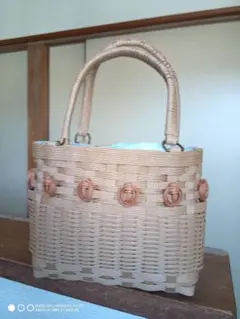 ♥️【りぼん】エコクラフト　ツートンのリボン付きかごバッグ♥️ ♥️エコクラフト ツートンのリボン付きかごバッグ〖中
