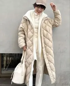 TAIONノーリーズ別注ダイヤキルトロングダウン＊ベージュ