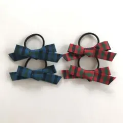 ファミリアチェックリボン ヘアゴム 4個セット