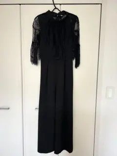 ブラックレース袖オールインワン