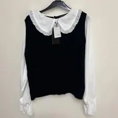 襟付きバイカラートップス