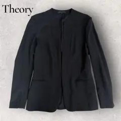 大きめ✨theory｜セオリー ノーカラー ストレッチ ジャケット ブラック