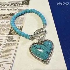 ヴィンテージ デザイン　アクセサリー　ブレスレット　ハート　ターコイズブルー