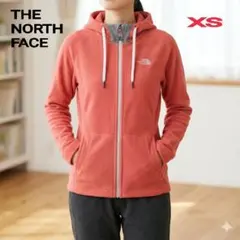 ノースフェイス　フリース　パーカー　オレンジ　刺繍　ロゴ　XS
