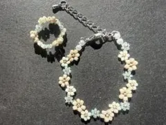 ハンドメイド ビーズ ブレスレット リング セット 030