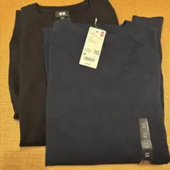 UNIQLO ウォッシャブルコットンクルーネックセーター　ブラック　ネイビー　M