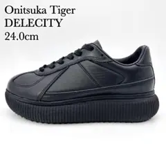 【美品】オニツカタイガー デレシティ 黒 サフィアーノ レザー 厚底 24