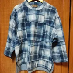 90s EXPRESS 青系チェック柄 七分袖カットソー ヴィンテージ