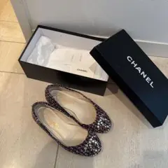 廃盤CHANEL ダブルC リボン バレリーナ フラットシューズ G02819
