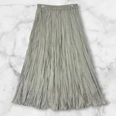 ハニーズ ロングスカート 消しプリーツ ウエストゴム ライトグリーン L