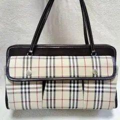 バーバリーブルーレーベル　ハンドバッグ　ミニボストンバッグ　ノバチェック　レザー