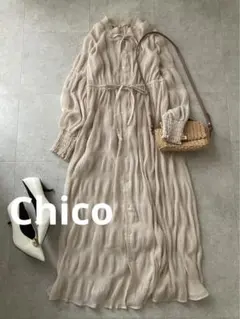 Chico シャーリングロングワンピース ベージュ フリーサイズ