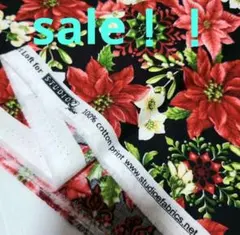 USAコットン　鮮やか　ポインセチア　結晶　X'MAS　生地巾108×90cm