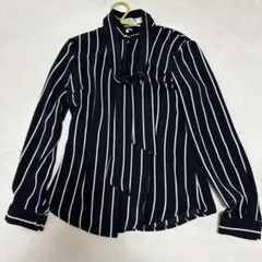 ストライプ 長袖シャツ リボン付き