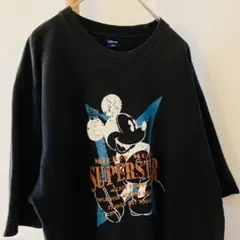 Disney　SUPER STAR　ミッキーマウス プリント Tシャツ　黒　Lのサムネイル