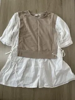 〈未使用品〉W Closet ベージュホワイトチュニック 五分袖のサムネイル