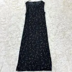 ニンポートクイ 花柄ロングワンピース 黒系 M 上品　夏　きれいめ