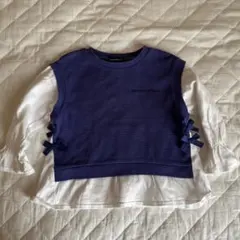 ムージョンジョンリボン付き紫色メッシュ長袖シャツ 100cm
