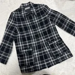 《里麻》白黒ツイード素材チェック柄ジャケット　11号