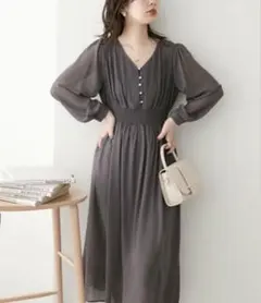 natural couture ピンタックプリーツお上品ワンピース　グレー　美品