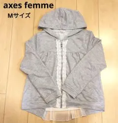 axes femme グレー パーカー レース ポケット プリーツ リボン