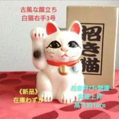 8/8迄限定値引✨お金呼び、開運祈願招き猫》古風☆白猫右手上げ3号 在庫限りのサムネイル