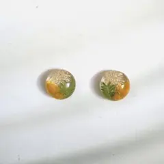 ハンドメイド レジンピアス イヤリング ミモザ グリーン イエロー