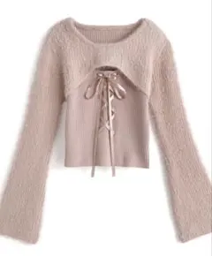 シャギーレイヤード風レースアップニットトップス[mb1599] GRL