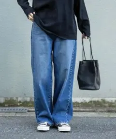 FORK&SPOON　JFデニムワイドテーパードパンツ　S