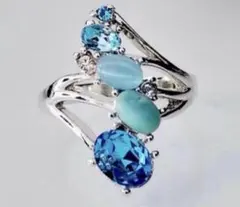 【11号】★在庫わずか★ブルーライン リング ブルートパーズ ラリマー トルコ石