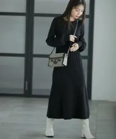 値下げ　洗える♪ビス VIS ランダムリブマーメイドニットワンピース ブラック