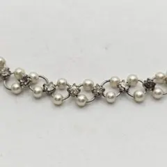 【美品】ヴィンテージ パール ビジュー ネックレス アンティーク調 シルバー