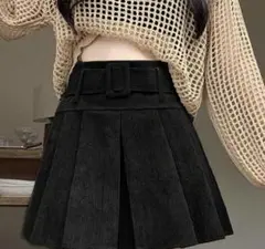 コーデュロイ　黒　キュロット　スカート　S 新品