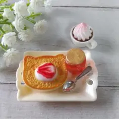 ミニチュア #2068 ねこ型トースト トレイ ジャム ウィンナーコーヒー